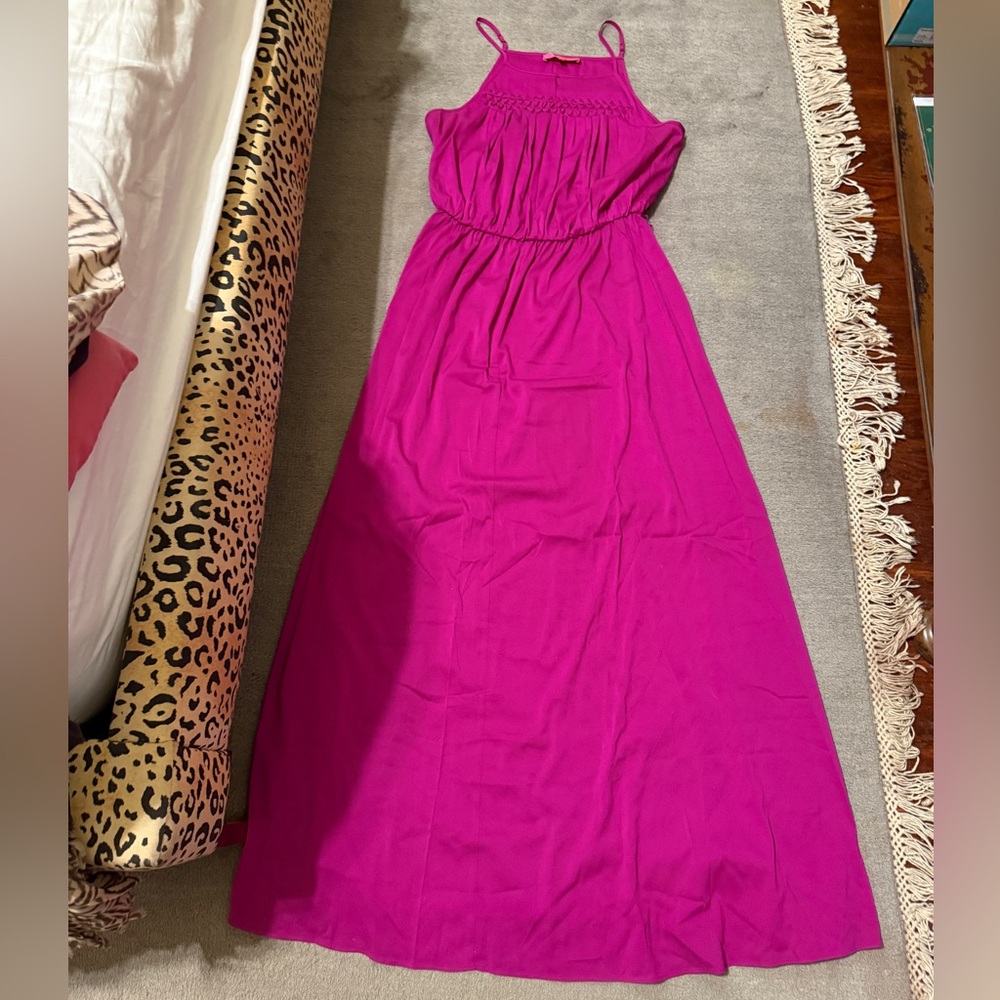 Catherine Malandrino Fuchsia Sleeveless Maxi Dress Side Slit Size 8